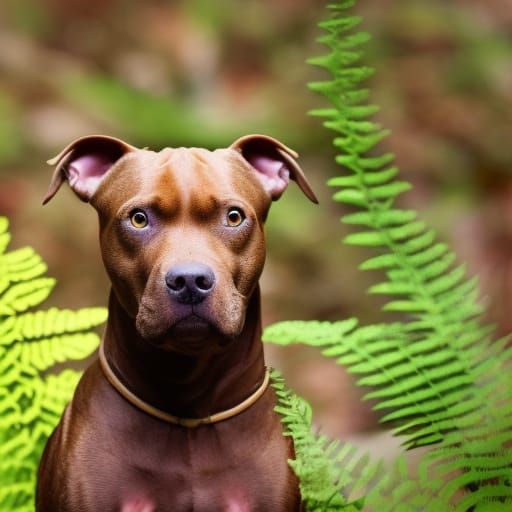 Brown Pitbull in Forest: Abstract Art Close-Up