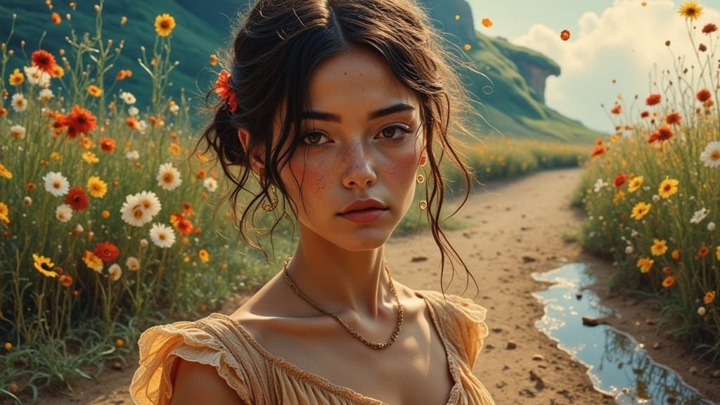 Young Woman's Melancholy Summer Portrait in Dynamic Lighting