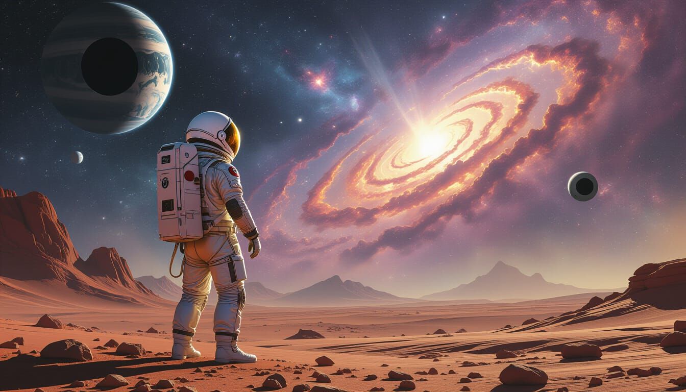 Astronaut Gazing at Cosmic Ballet in HDR10+ Colors
