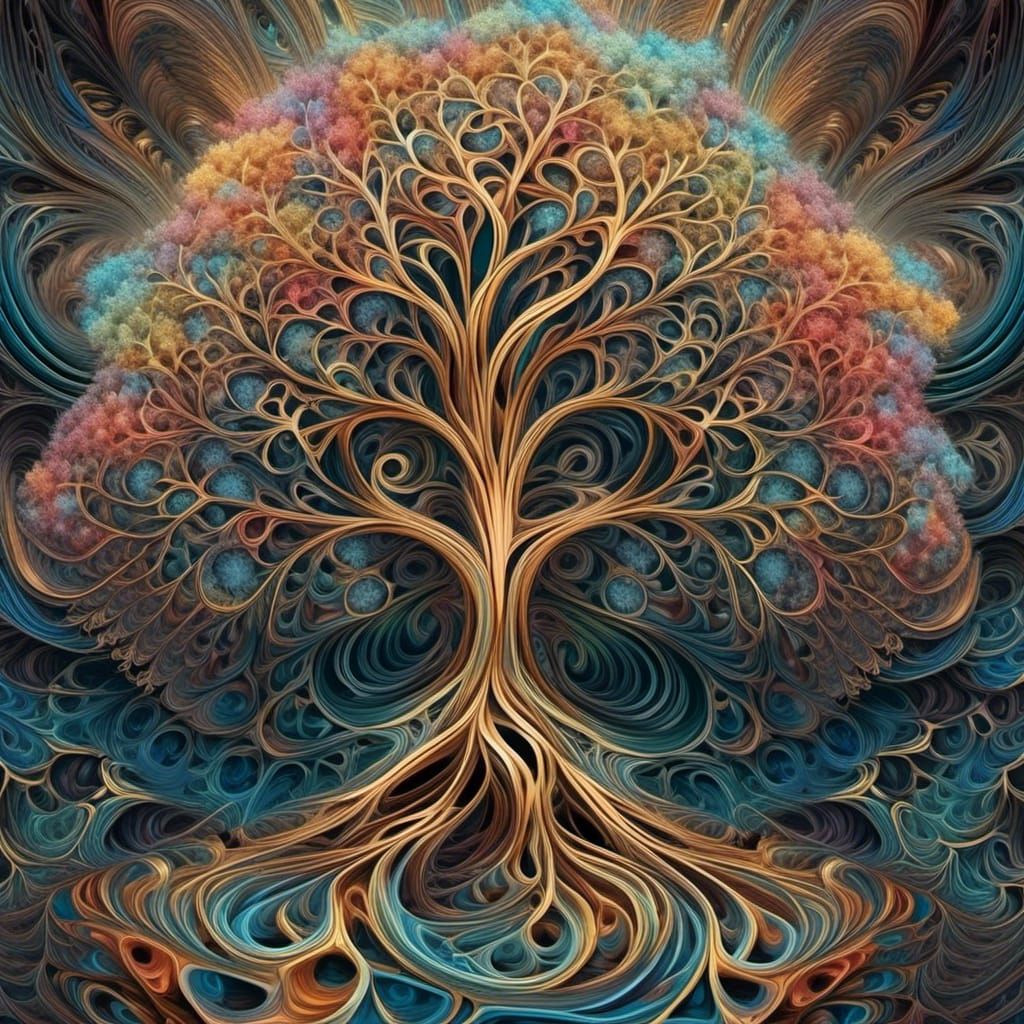Vibrant Fractal Tree in Hyperreal Style