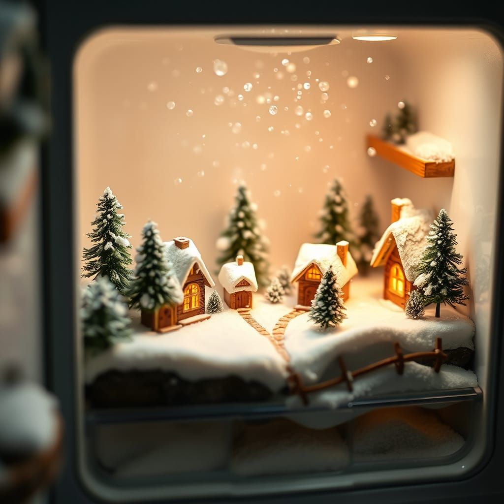 Whimsical Snowscape Inside a Vintage Freezer