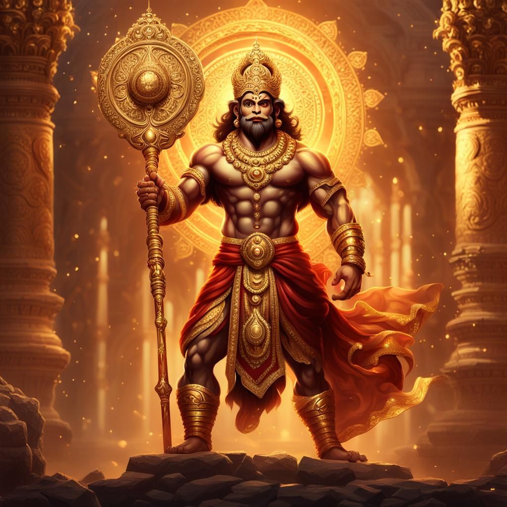 Majestic Lord Hanuman Radiates Golden Power