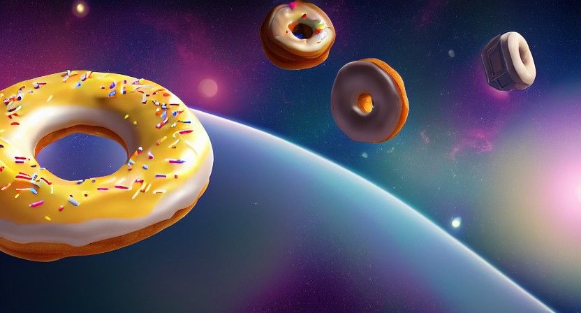 Realistic donut 🍩 spaceship in space, 4k resolution, realis...