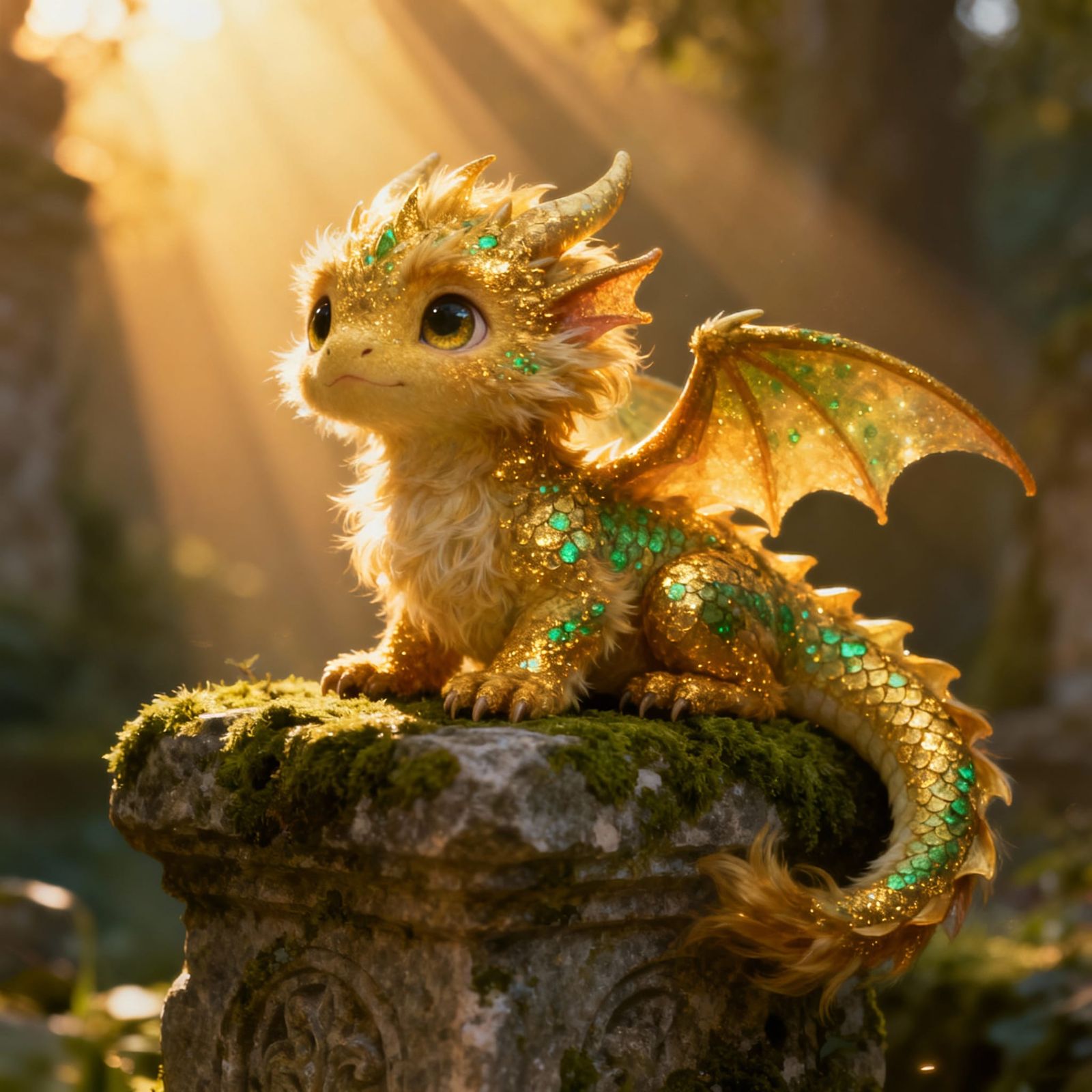 Cute Golden Dragon in Whimsical Fantasy Style
