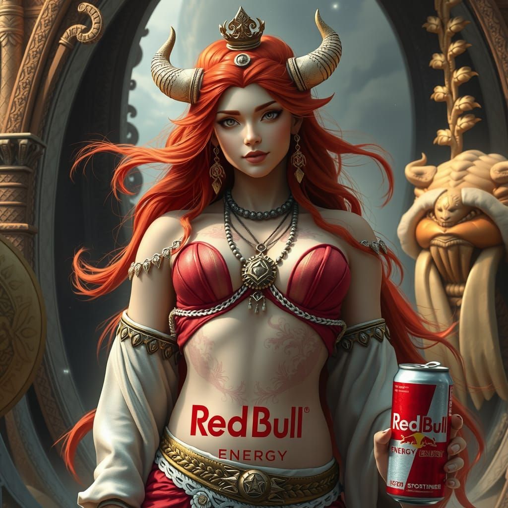 Red-Haired Goddess Promotes Red Bull