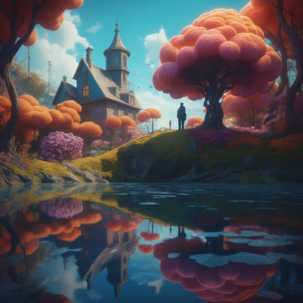 Surreal Lovers Dance Amidst Vibrant Blooms in Dreamlike Fant...