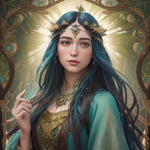 Enchanting Art Nouveau Thrush Portrait in Vibrant Hues