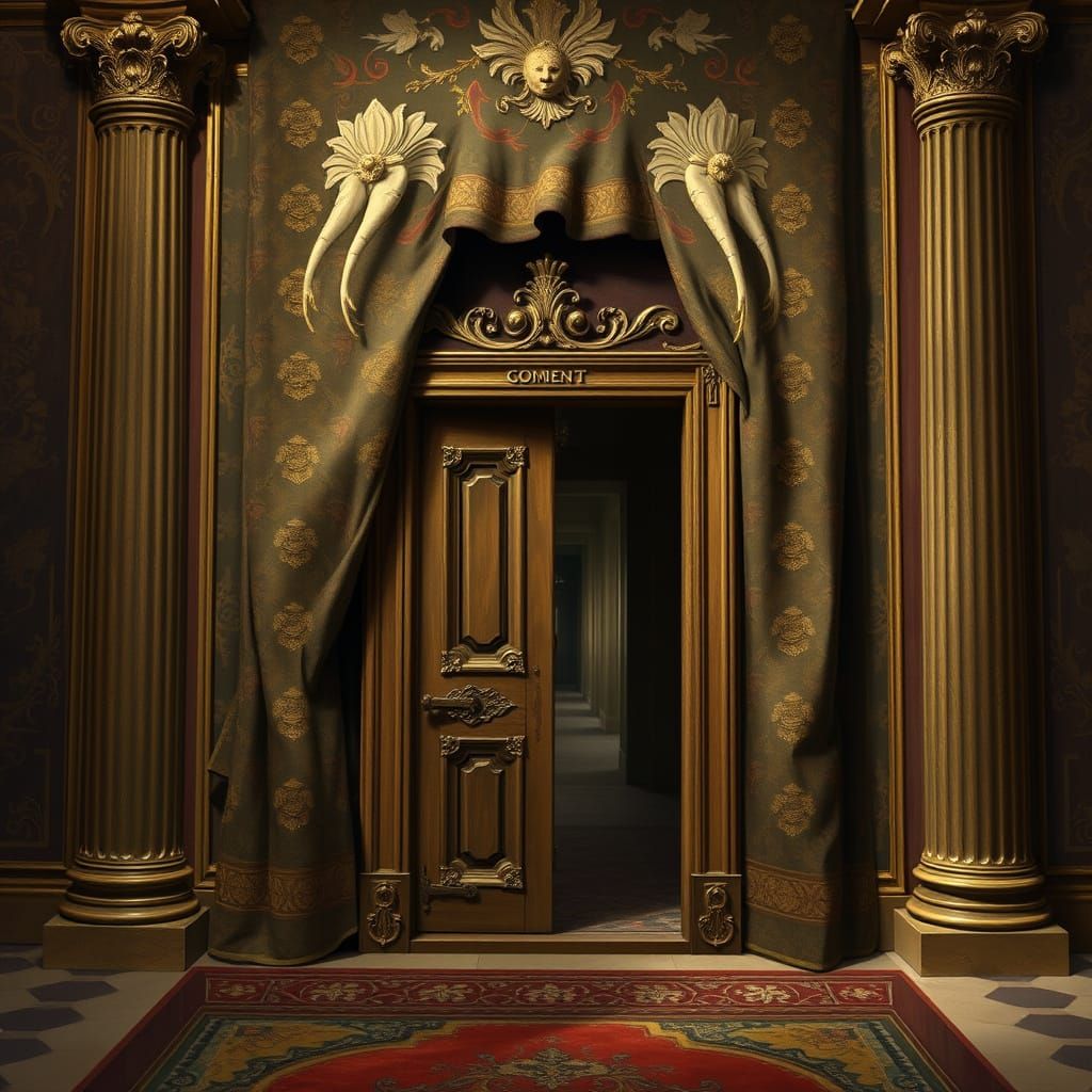 Baroque Palace Secret Door: Oil Painting