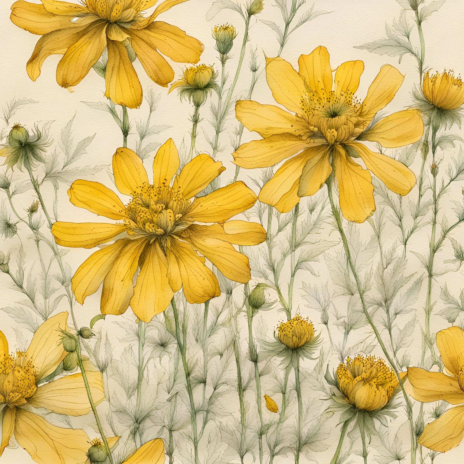 Leavenworth's Tickseed Flowers in Watercolor Style