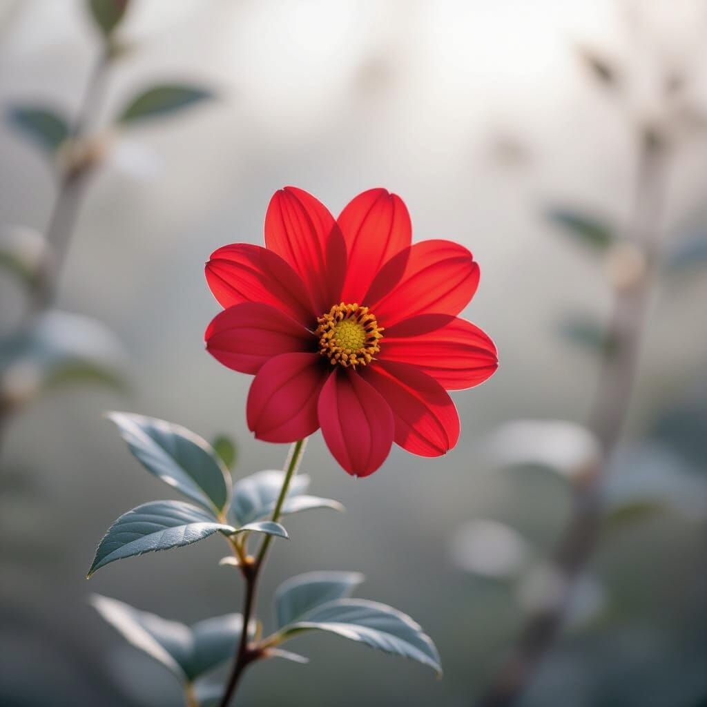 Vibrant Red Flower in Monochrome, Photorealistic 8K