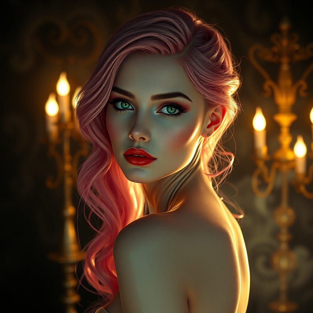 Ethereal Glass Siren in Mysterious Nighttime Ambiance