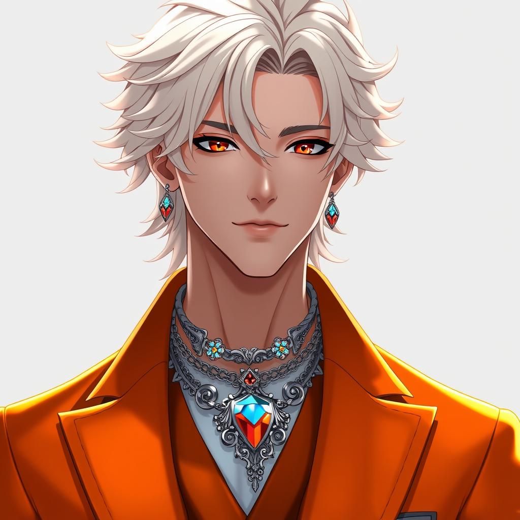 The cool dandy. His ivory hair almost demands you run your fingers through it. His rose-red eyes call to you. His clothe...