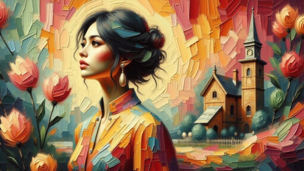 Vibrant Midnight Scene in Impasto Oil Style