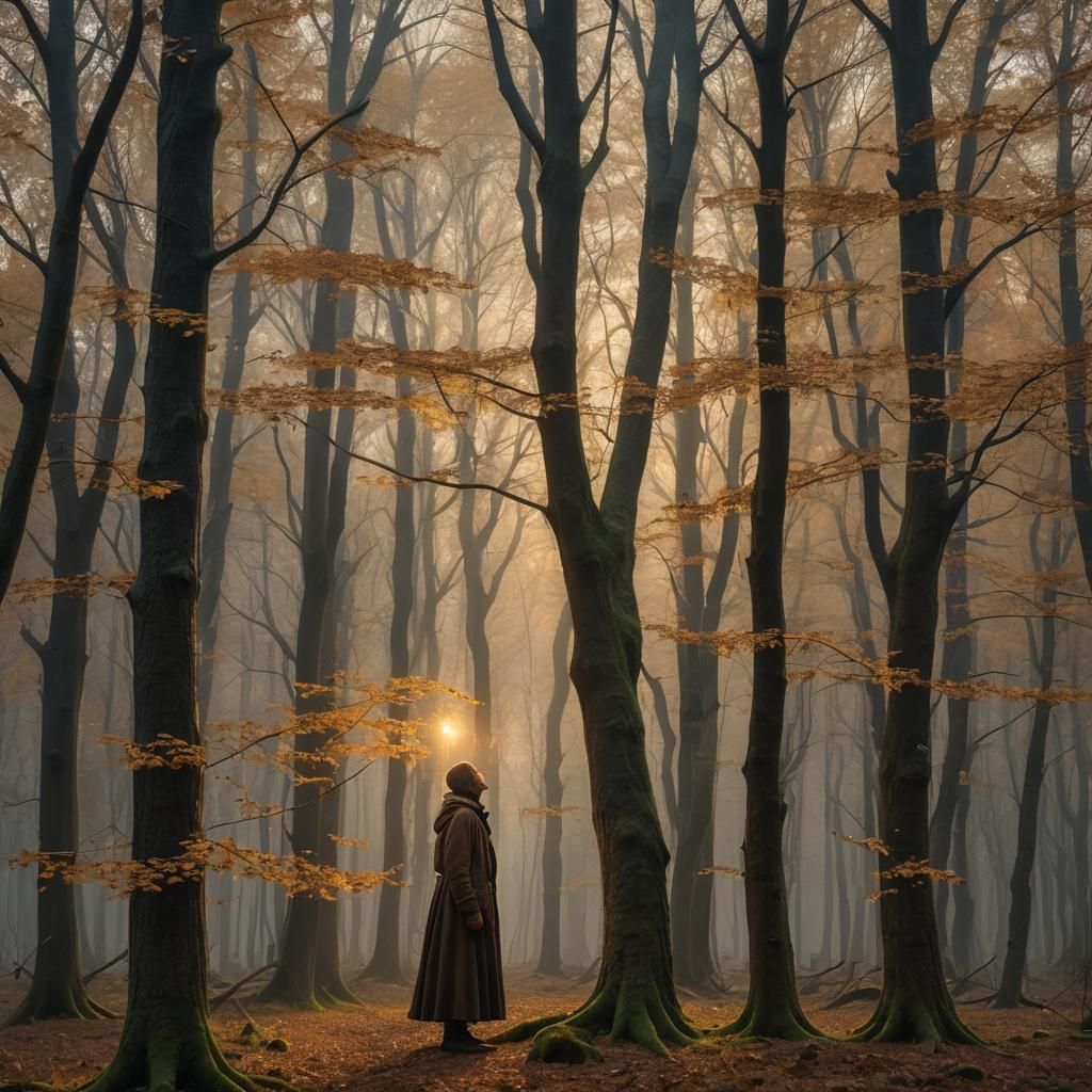 Young Shaman Communicates with Spirit in Autumn Forest