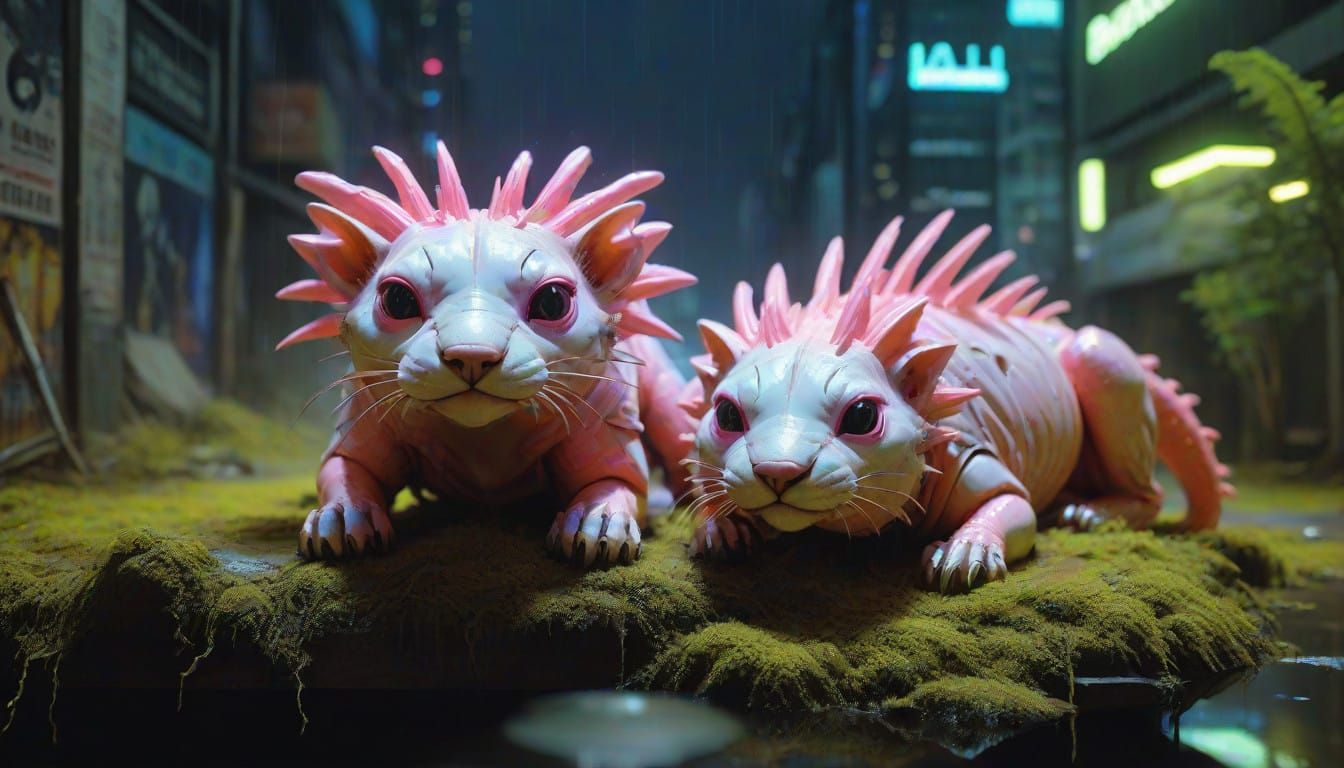 Gritty Cyberpunk Girls in Neon-Lit Alleyway