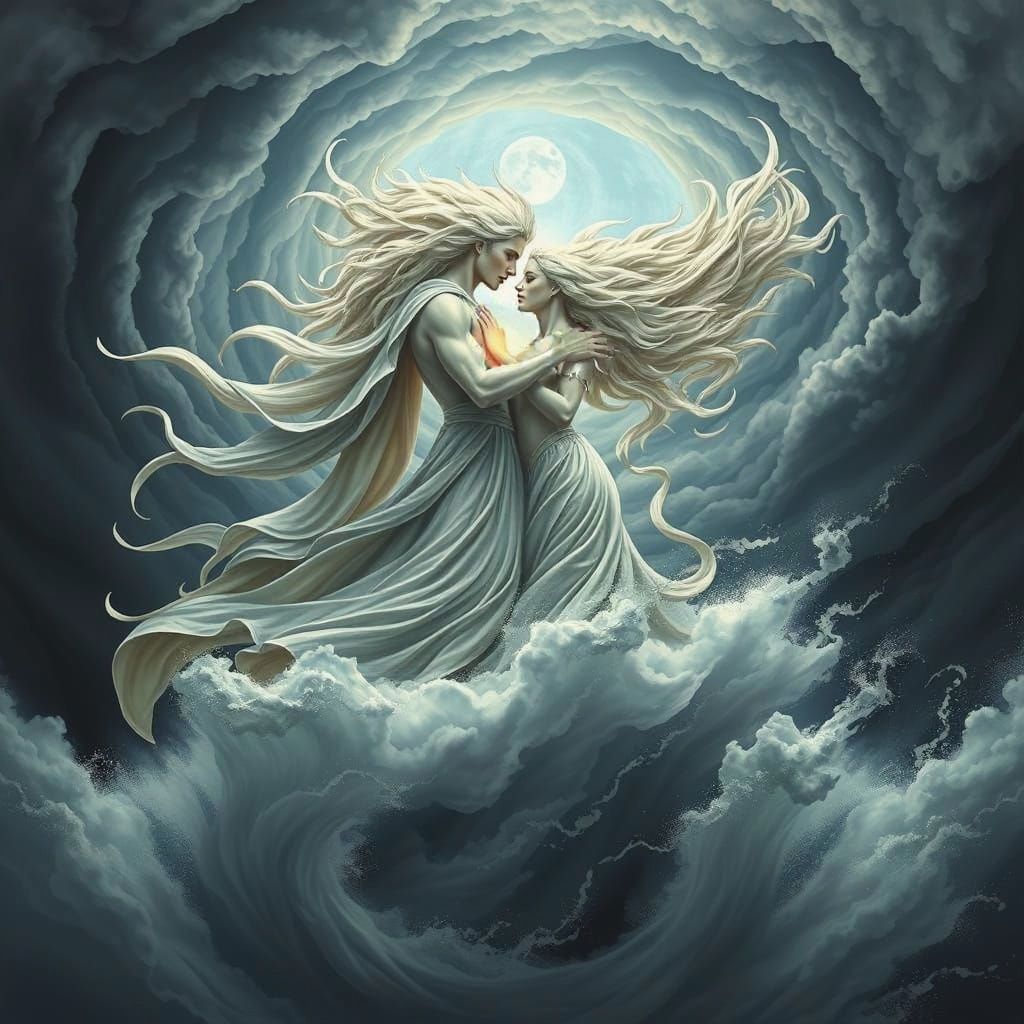 Majestic Wind Gods Entwined in Turbulent Storm