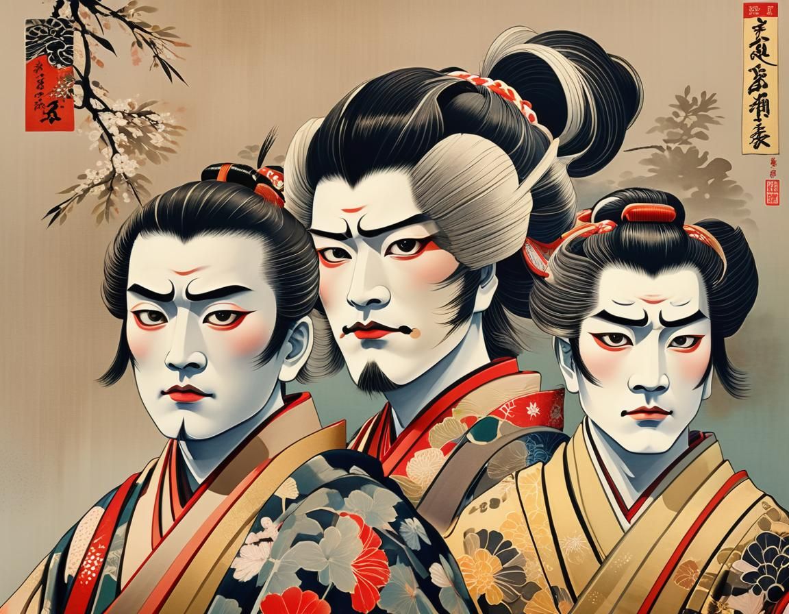 Ukiyo-e Portrait of Kabuki Actors in Edo Style