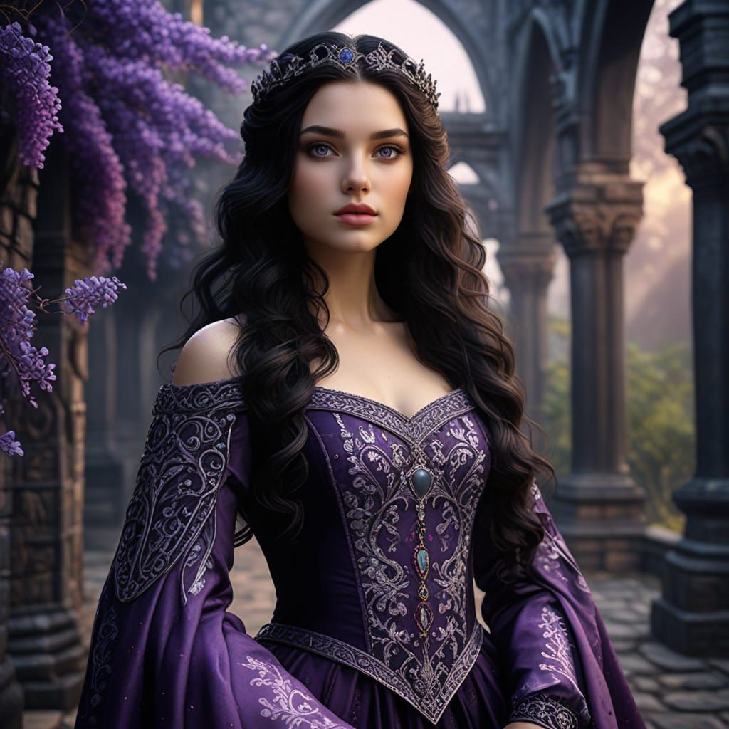 Medieval Woman with Violet Eyes in Fantasy Art