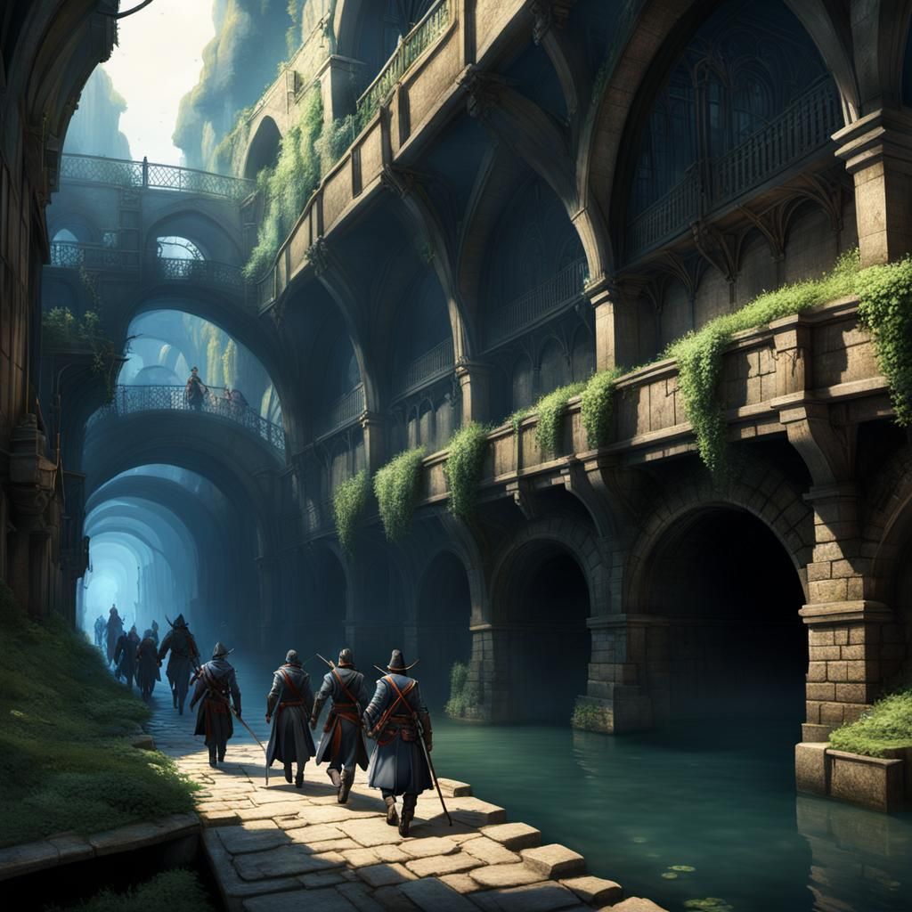 Adventurers Descend into Waterdeep Sewers: Anime Style