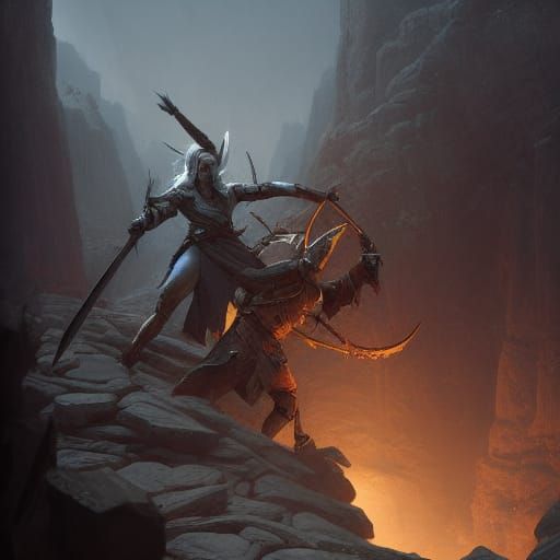 Elven Knight vs Orc: Dark Fantasy Battle