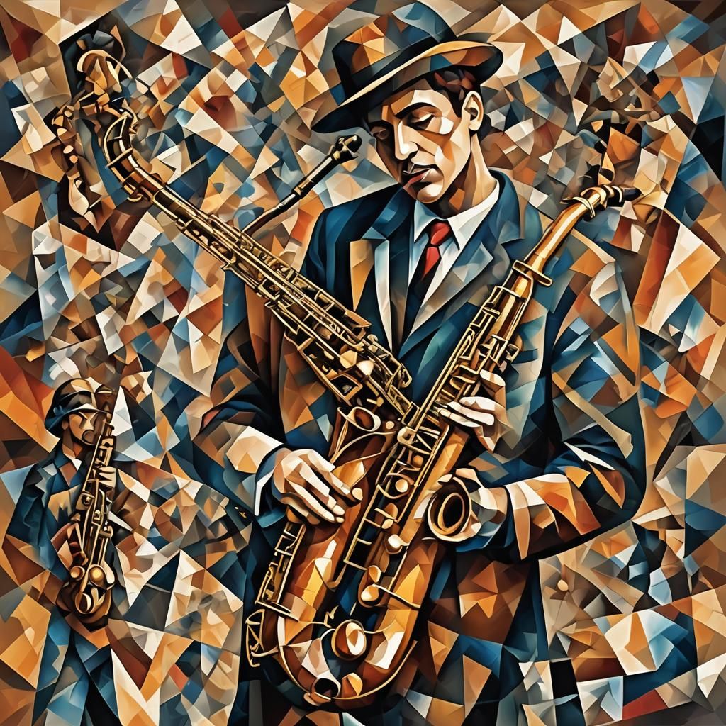 Saxophone Player in Cubist Geometric Art