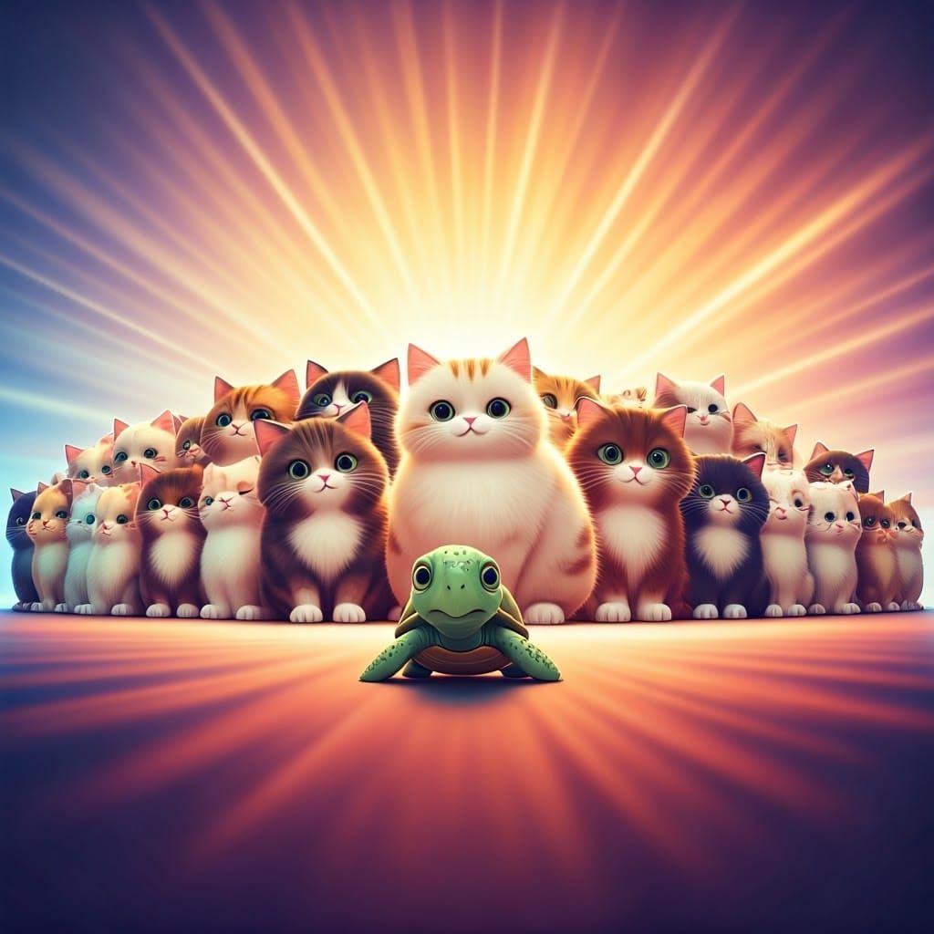 100 Kawaii Cats and Turtle in Pixar Style