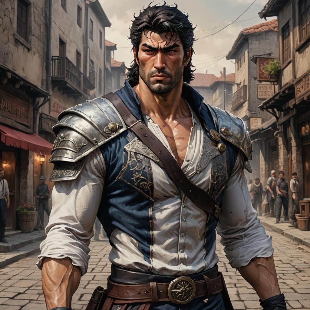 Serbian Kenshiro as RPG Portrait in Oil Paint