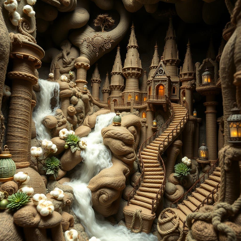 Miniature elf castle with waterfall