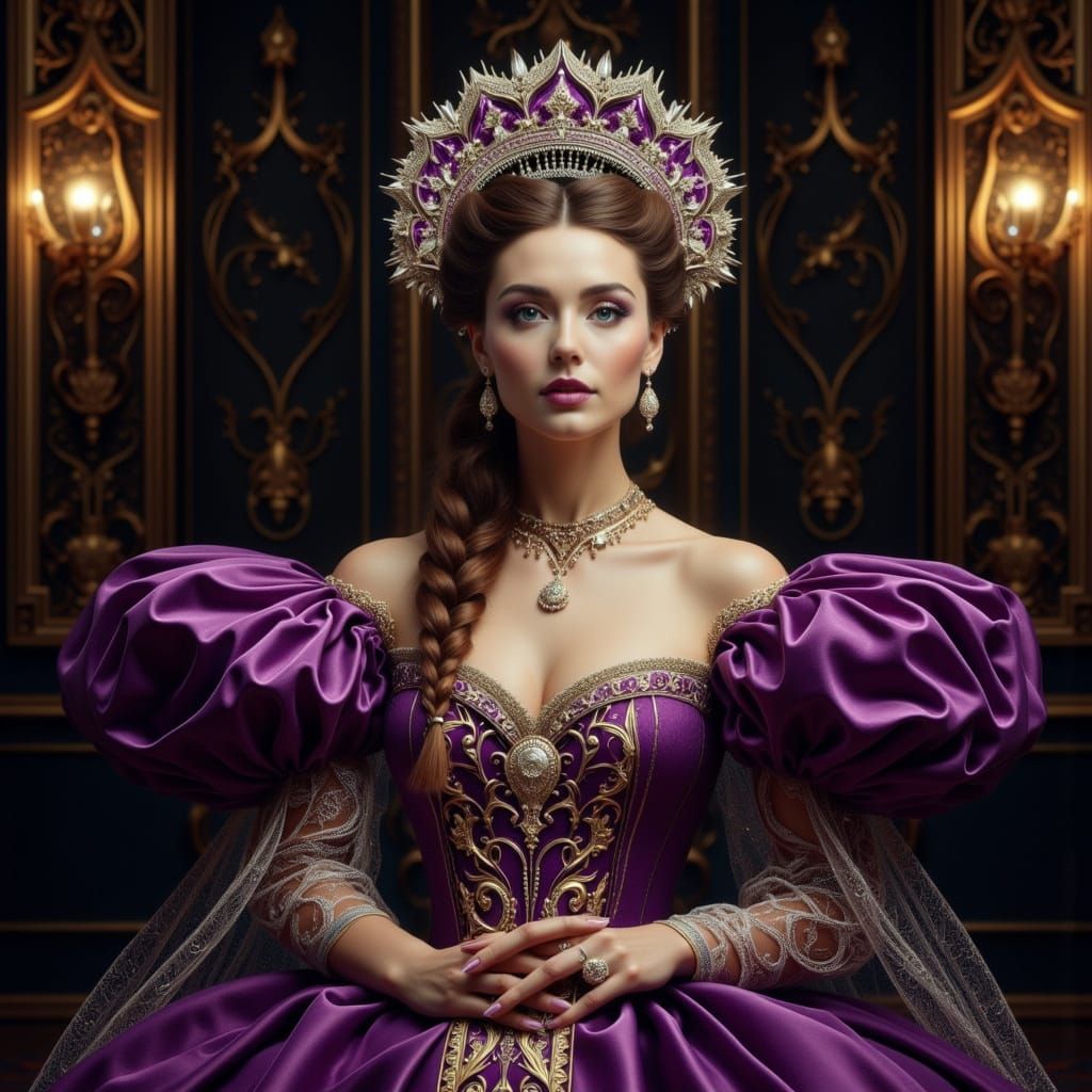 Elegant Tsarina in Pre-Petrine Era Attire, Golden Accents an...