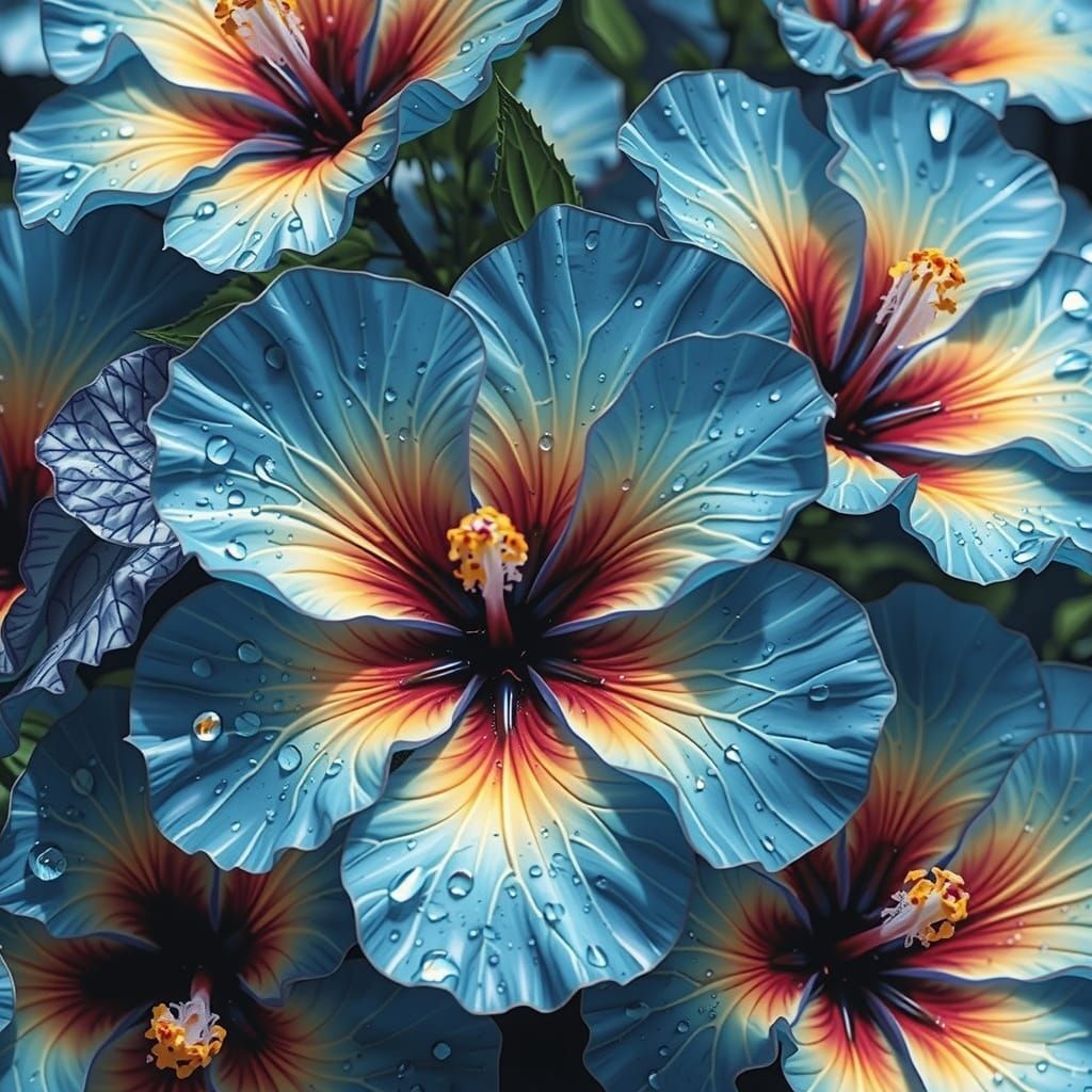 Crystal Hibiscus Flowers Bloom as Oil Painting