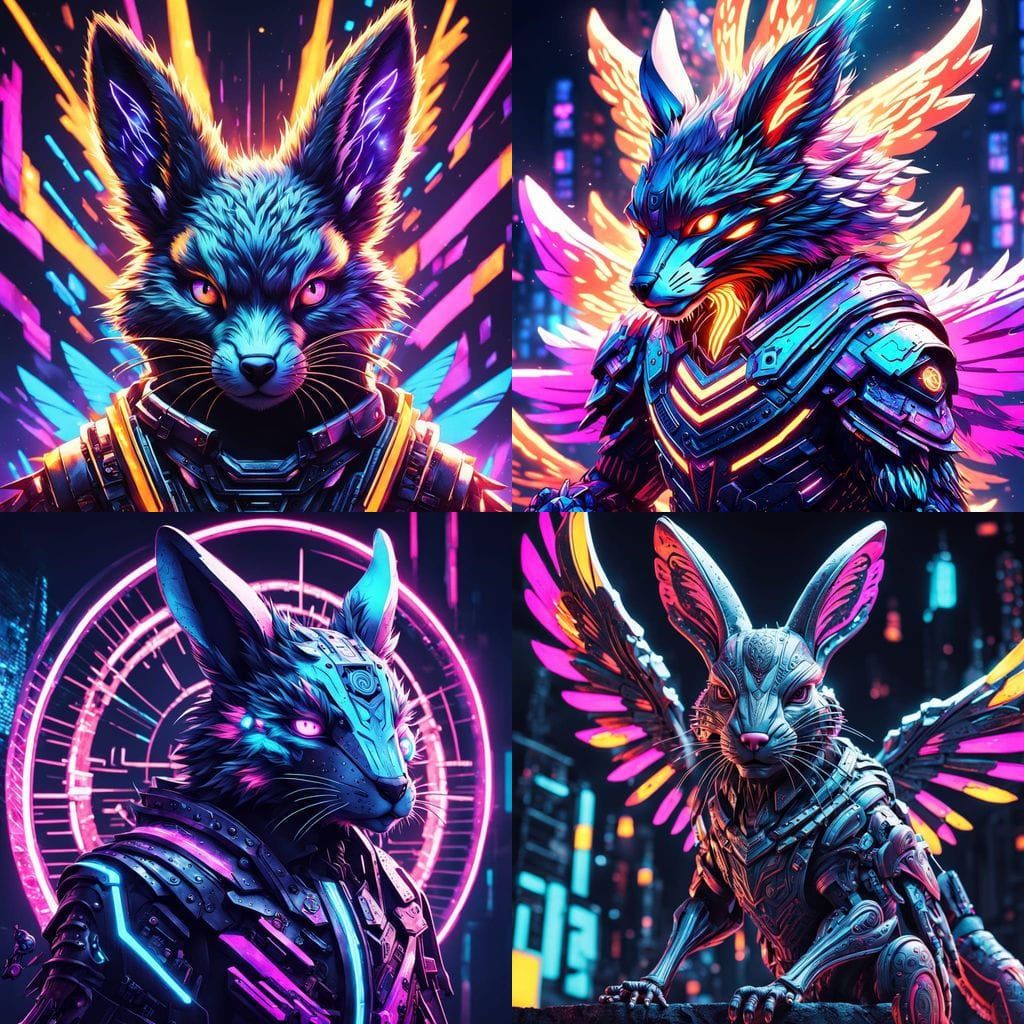 Cyberpunk Rabbit-Fox Demigod with Four Arms
