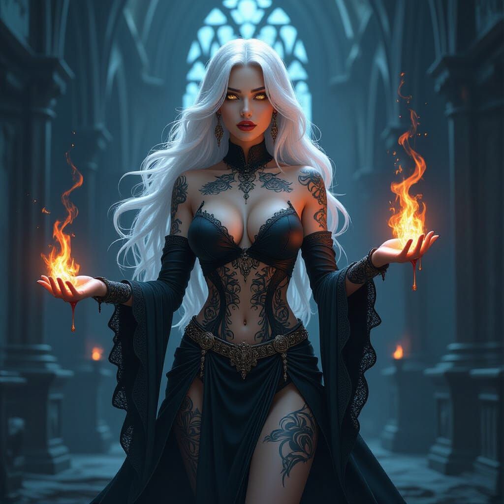 Curvy Sorceress in Gothic Cathedral
