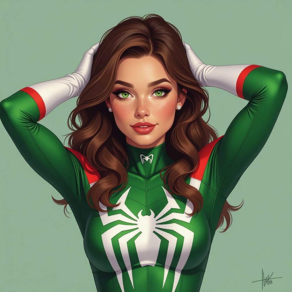 Ghost-Spider Heroine in Graphic Novel Art Style