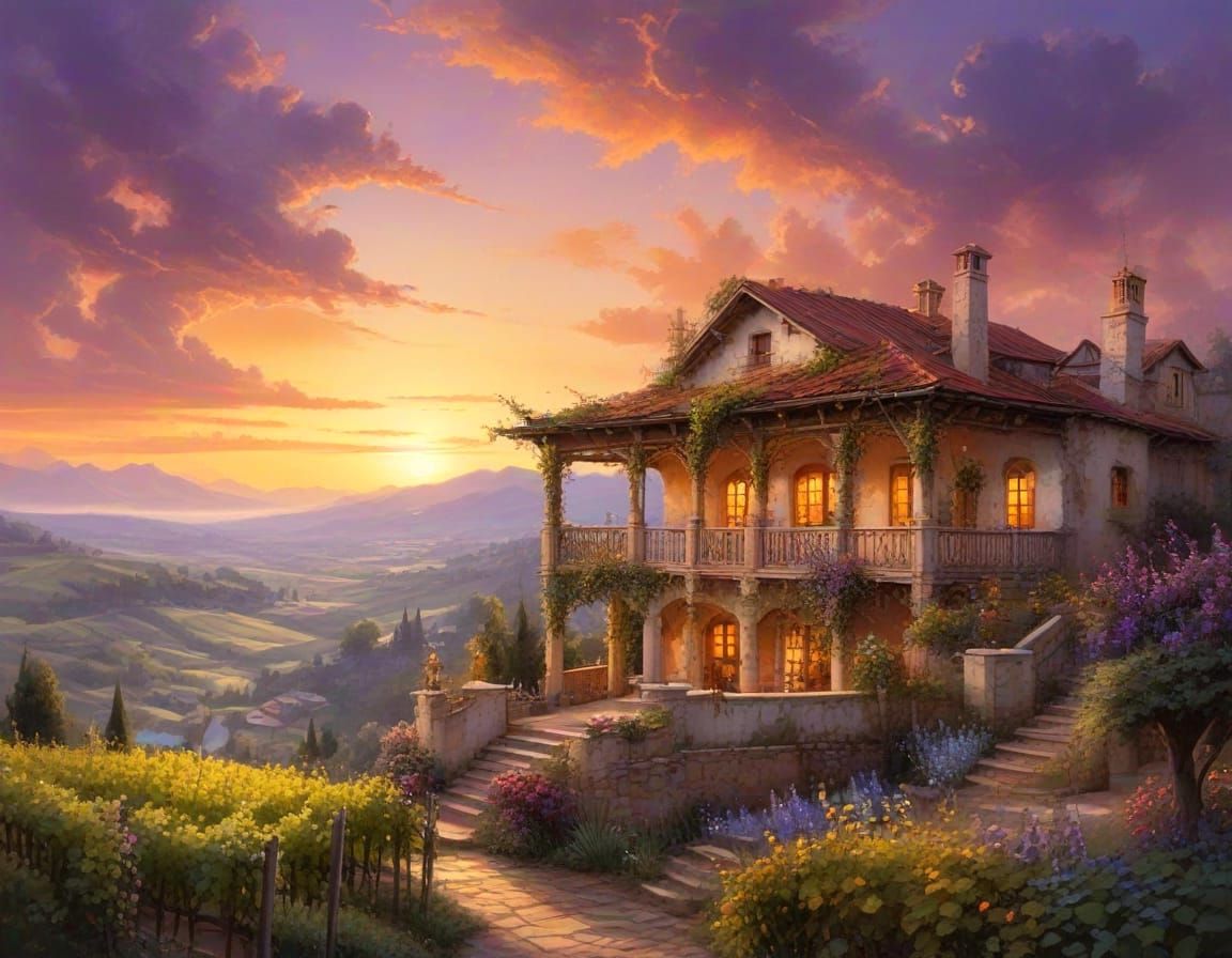 Rustic Italian Villa Basks in Ethereal Sunset Glow