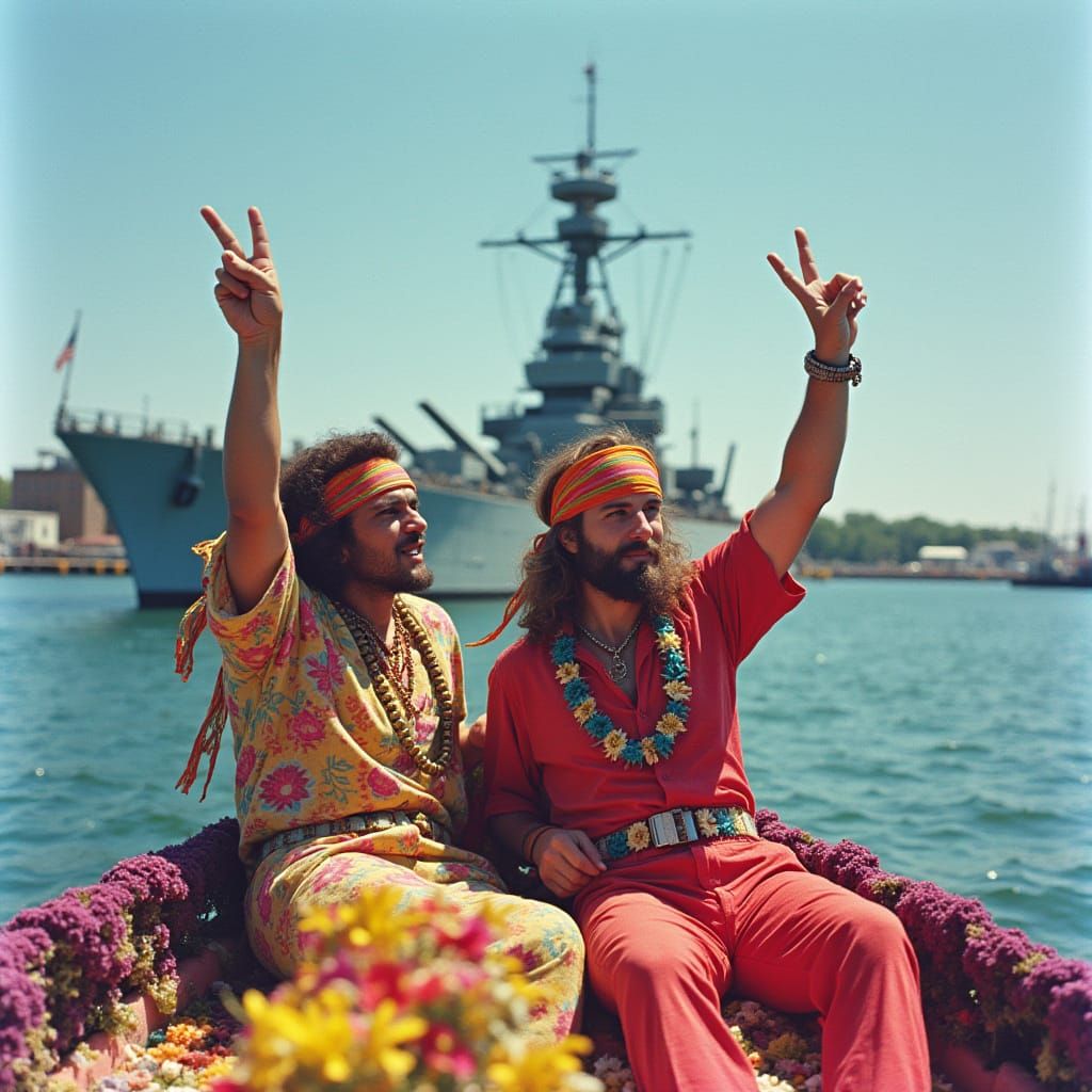 Peace Activists Sail Past Historic Battleship in Psychedelic...