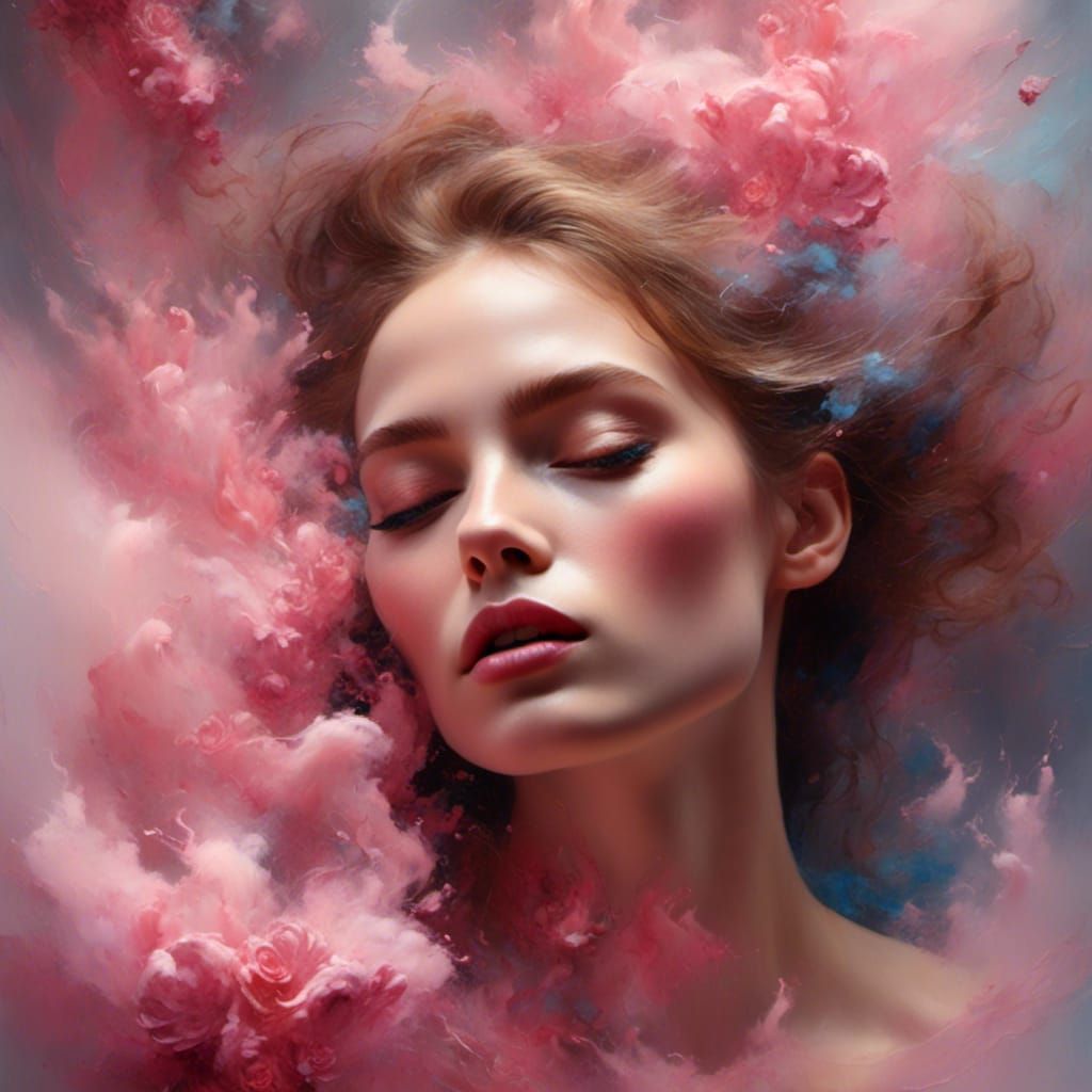 Woman in Smoke Cloud, as Oil Painting