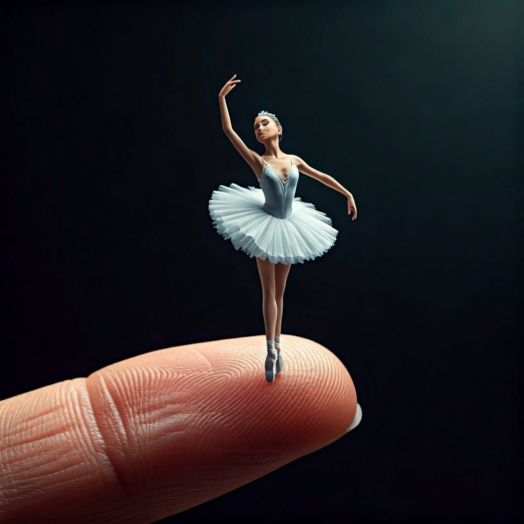 Microscopic Ballerina Dancing on a Human Finger