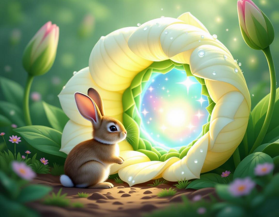 Rabbit Discovers Magical Portal in Giant Flower