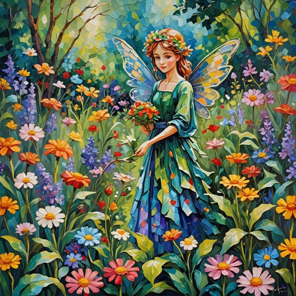 Garden Fairy in Neo-Impressionist Expressionist Style