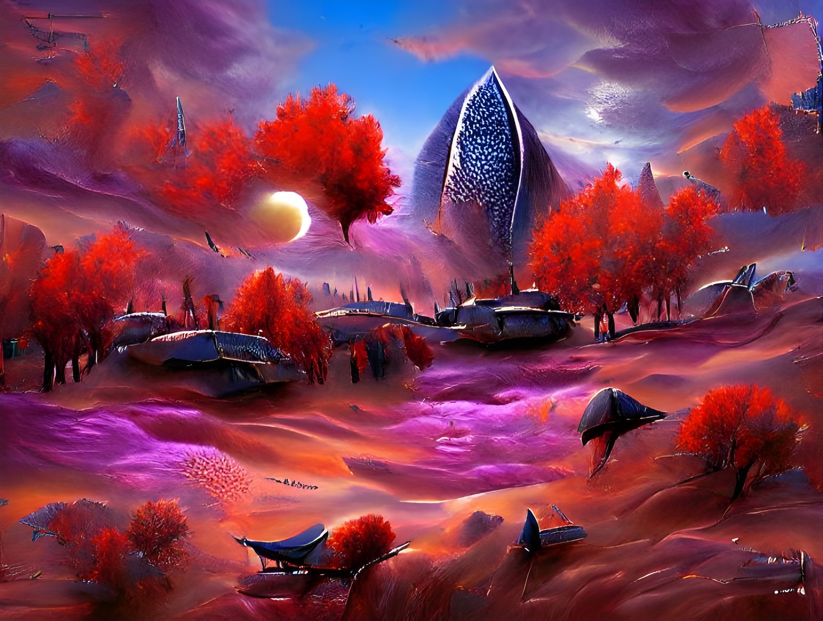 Futuristic Alien City on Strange Planet in Sci-Fi Art