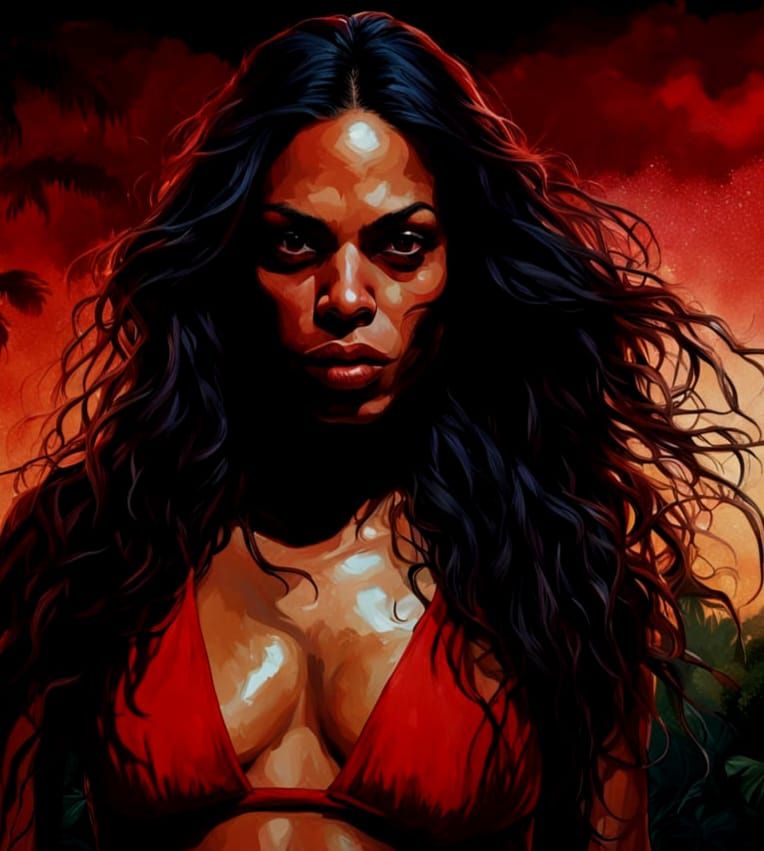 Rosario Dawson in Red Bikini, Hyperrealistic Portrait
