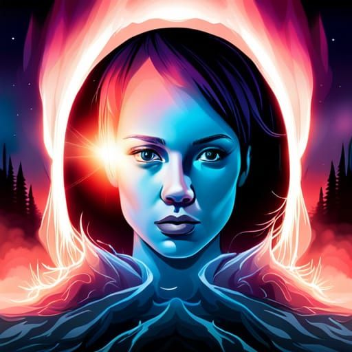 Hyperrealistic Mountain River Landscape with Fireflies