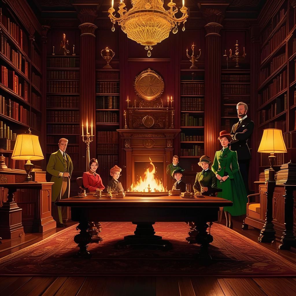 Clue Characters Gathered in Library with Candlestick