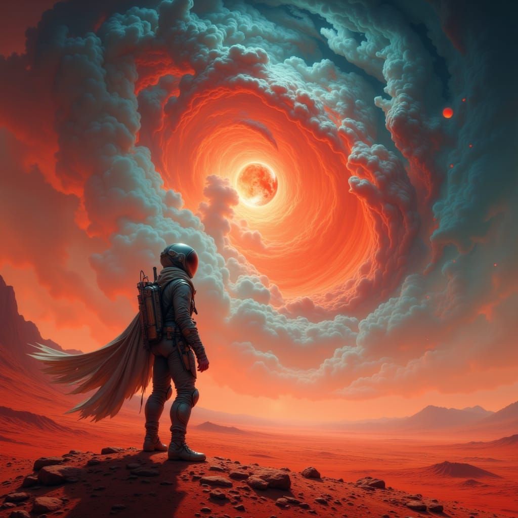 Astronaut on Mars Gazing at Nebula, Concept Art Style