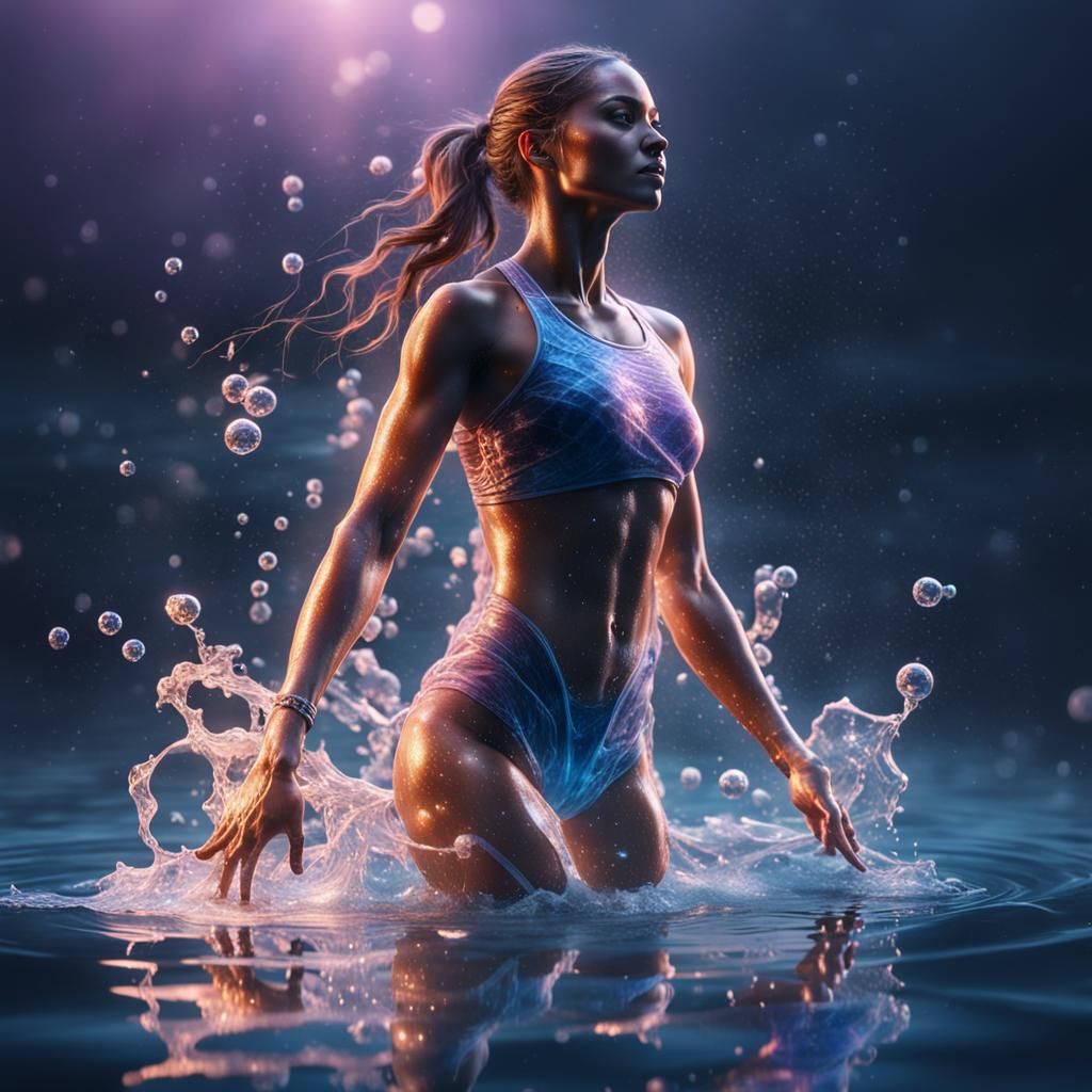 Alluring Water Woman with Internal Glow, Digital Art