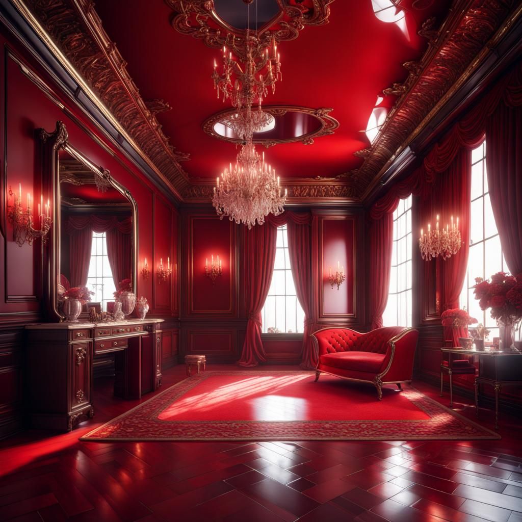 Decadent Red Boudoir with Mirrored Ceiling