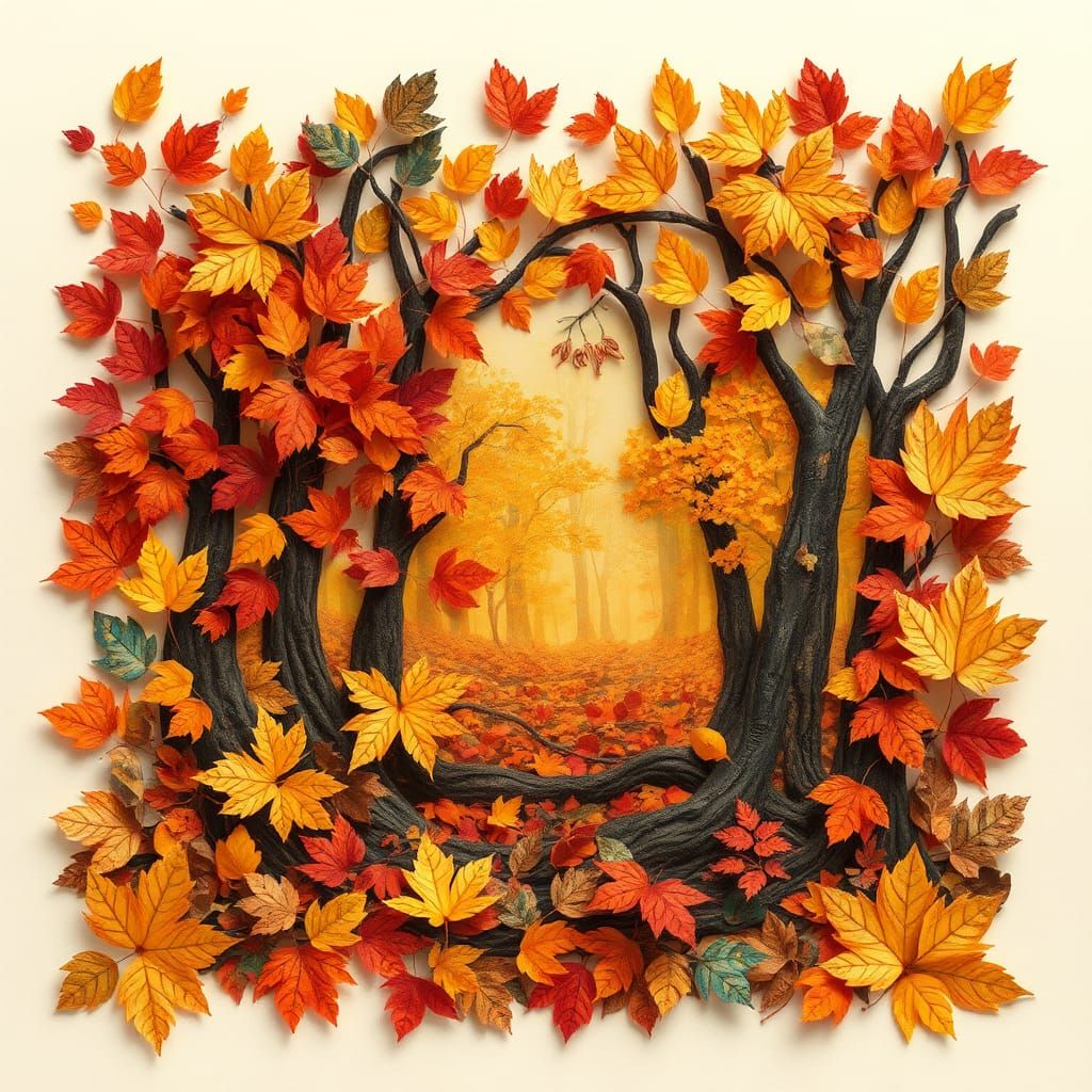 Autumnal Paper Leaf Collage in Earthy Style