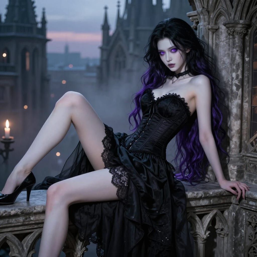 Gothic Fantasy Portrait: Sultry Woman on Balcony
