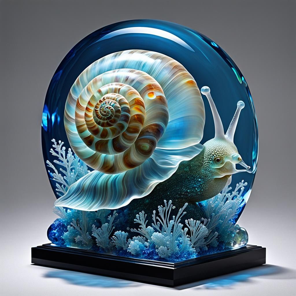 Bioluminescent Flora in Crystal Snail Sculpture