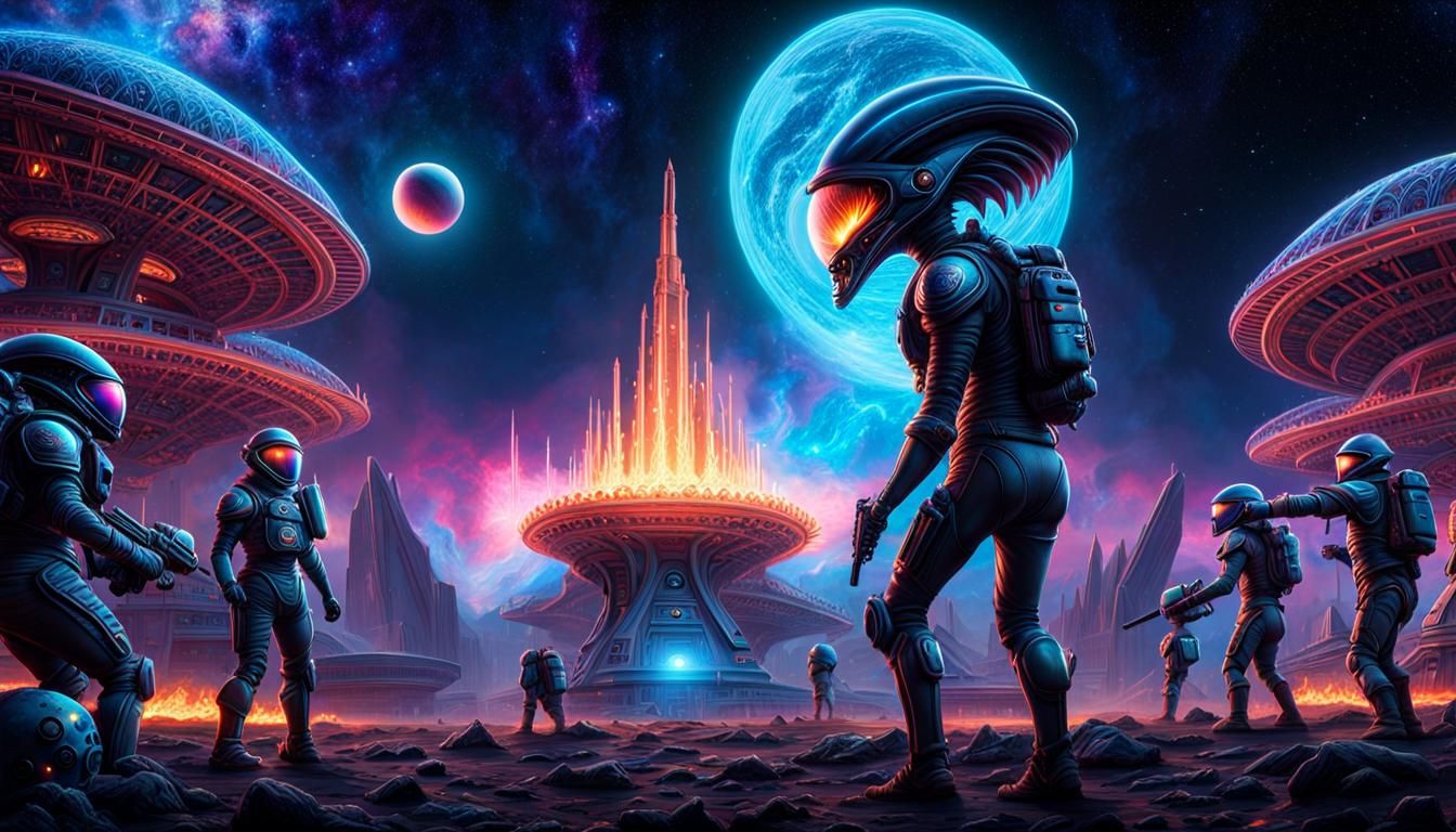 Detailed Alien Baseball Game with Neon Lighting